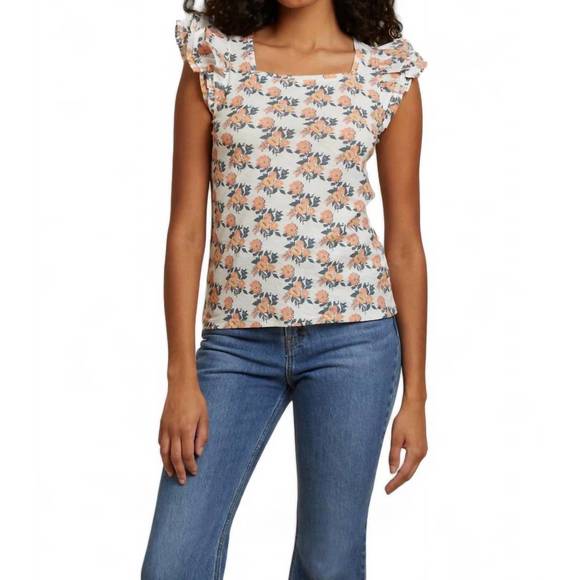 NEW NATION LTD cameo print notched ruffle tank top in peach blossom - Picture 1 of 3